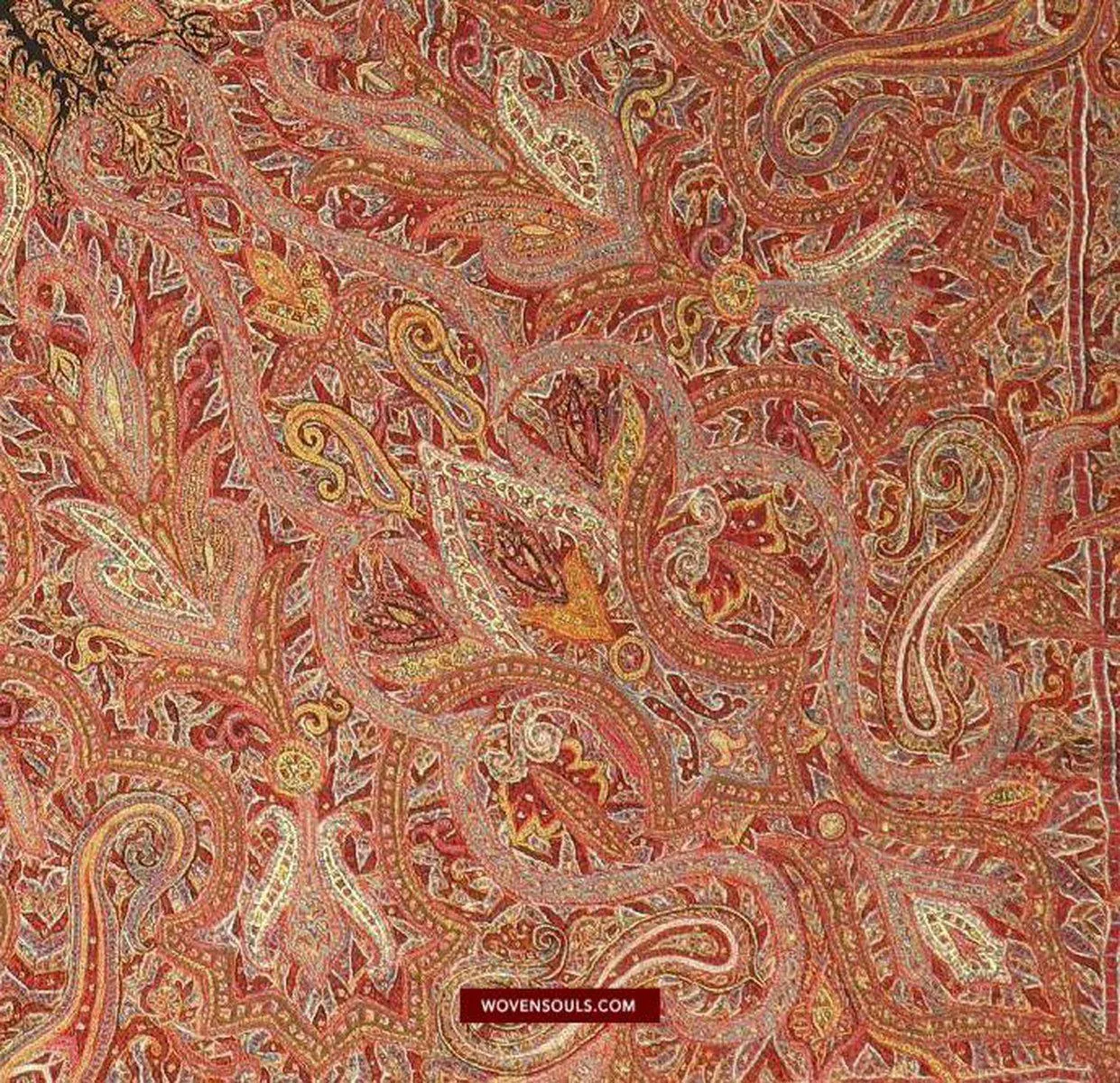 1525 Superb Antique Embroidered Wool Shawl