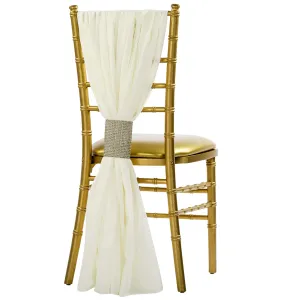 5pcs Pack of Chiffon Chair Sashes/Ties 19" x 72" - Ivory