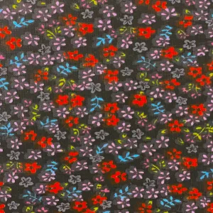 Black Multi Color Small Floral Print Poly Cotton Fabric