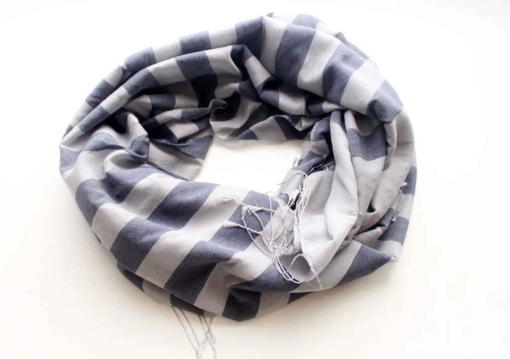 Dark Blue Striped Gray Color Water Pashmina Shawl