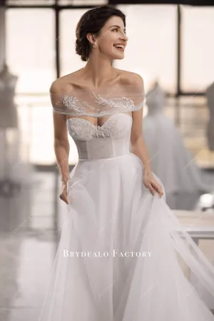 Elegant Corset Embroidered Letter Wrap Tulle Wedding Dress