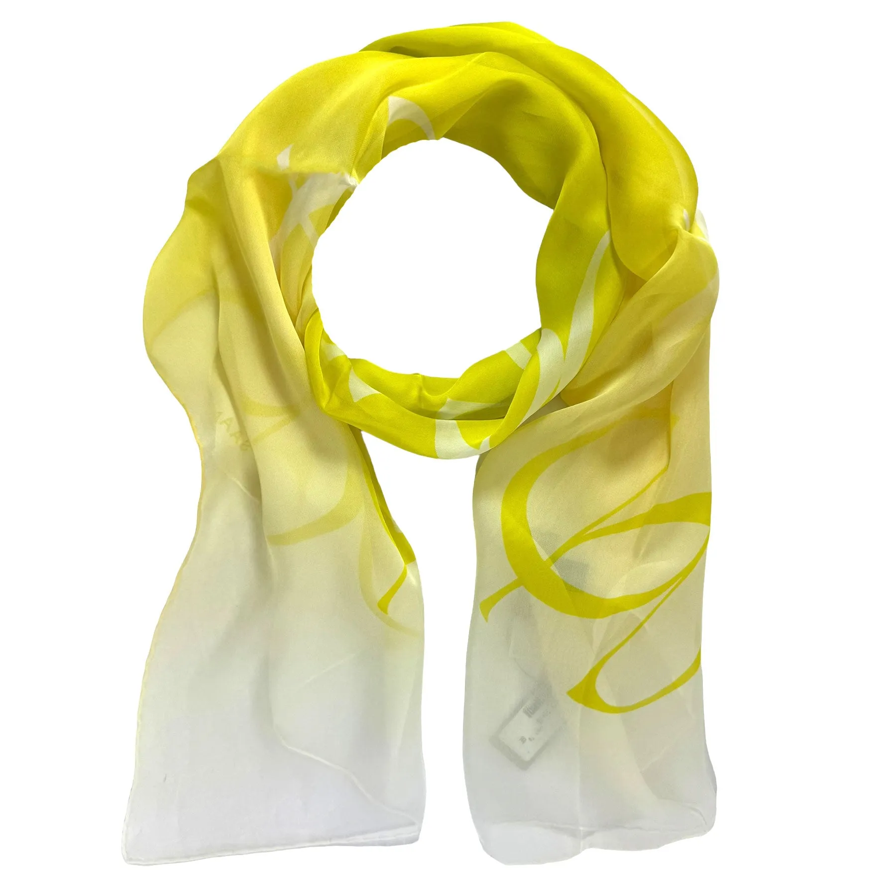 Elie Saab Scarf Acid Yellow Logo - Chiffon Silk Shawl