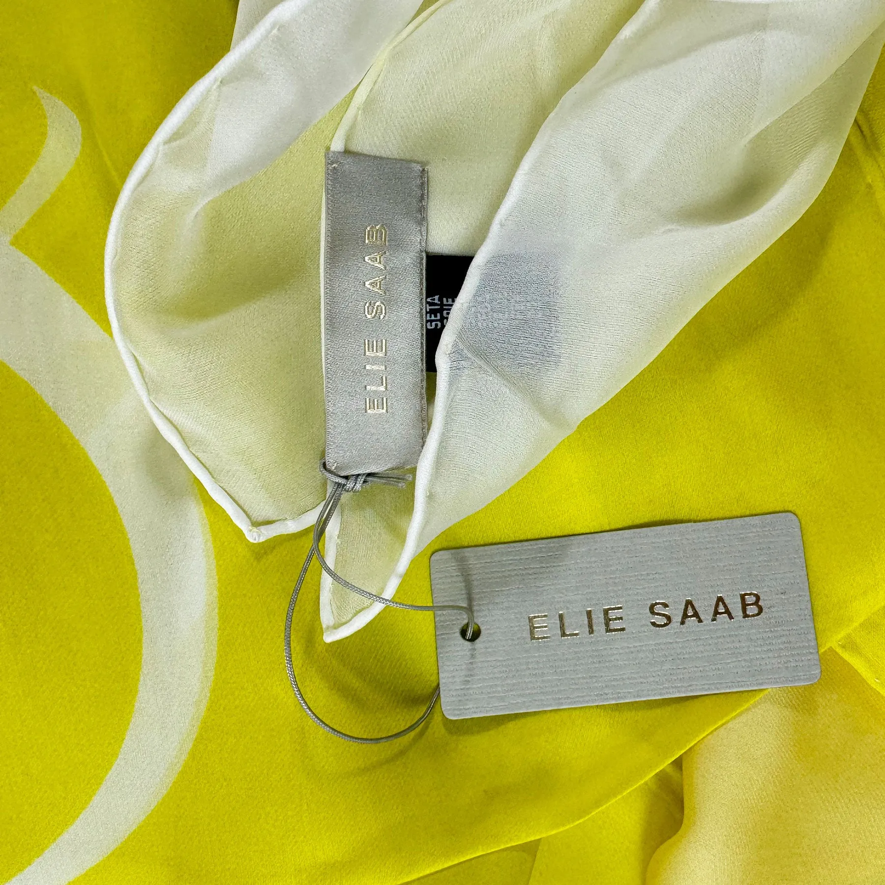 Elie Saab Scarf Acid Yellow Logo - Chiffon Silk Shawl