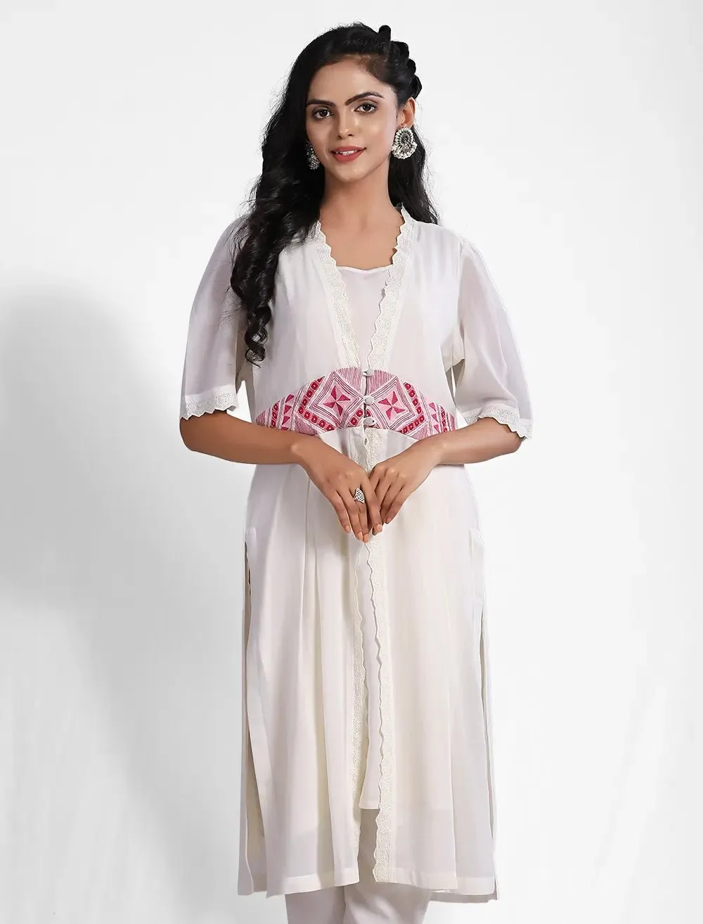 Embroidered Long Shrug Set