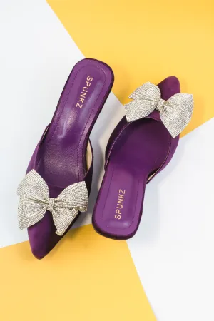 Emma Rhinestones Bow Purple Velvet Mules