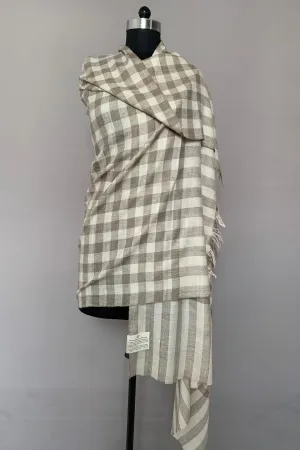 Giselle Gingham Ivory Beige Cashmere Shawl