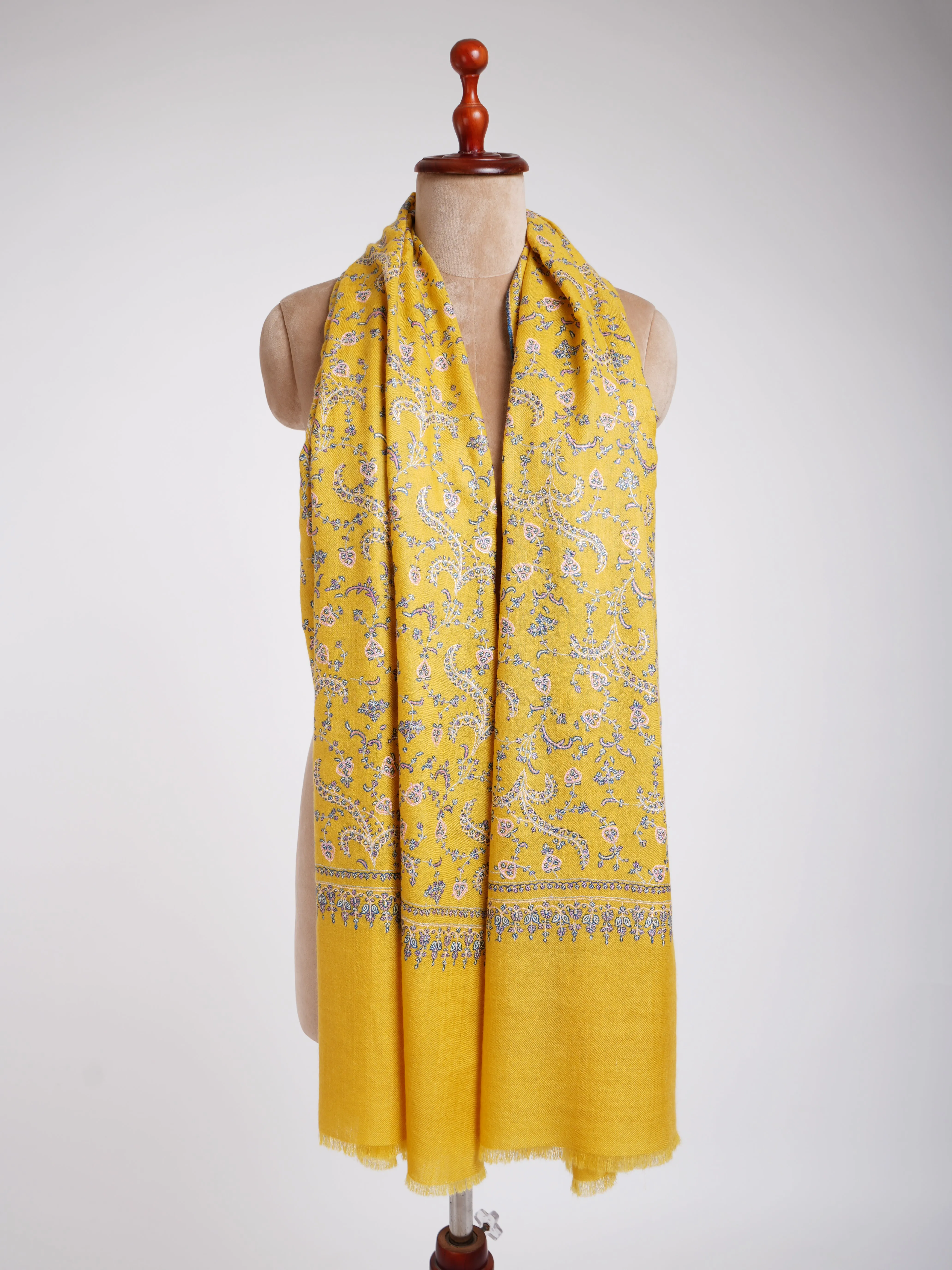 Gold Hand Embroidered Beautiful Pashmina Shawl