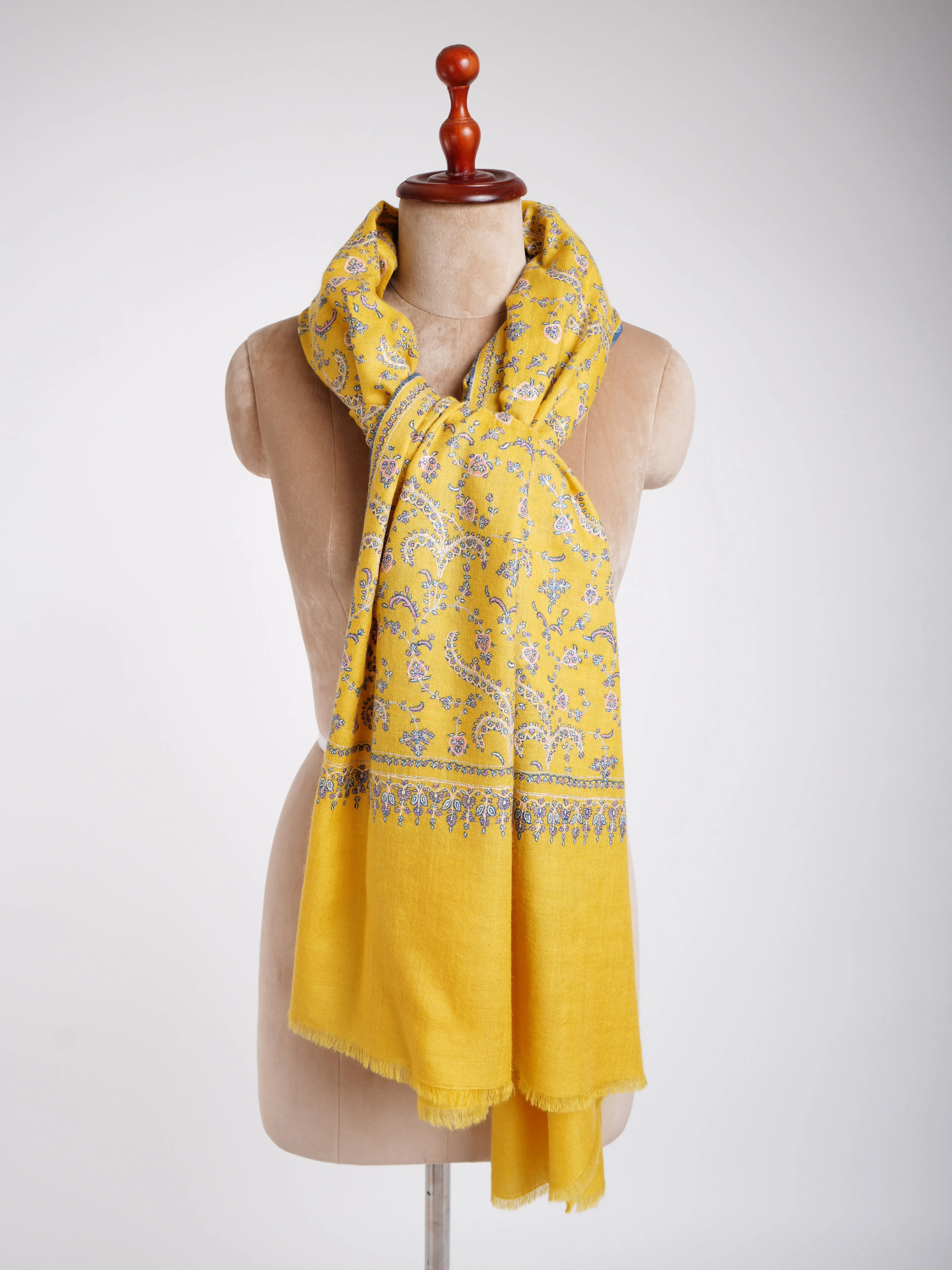 Gold Hand Embroidered Beautiful Pashmina Shawl