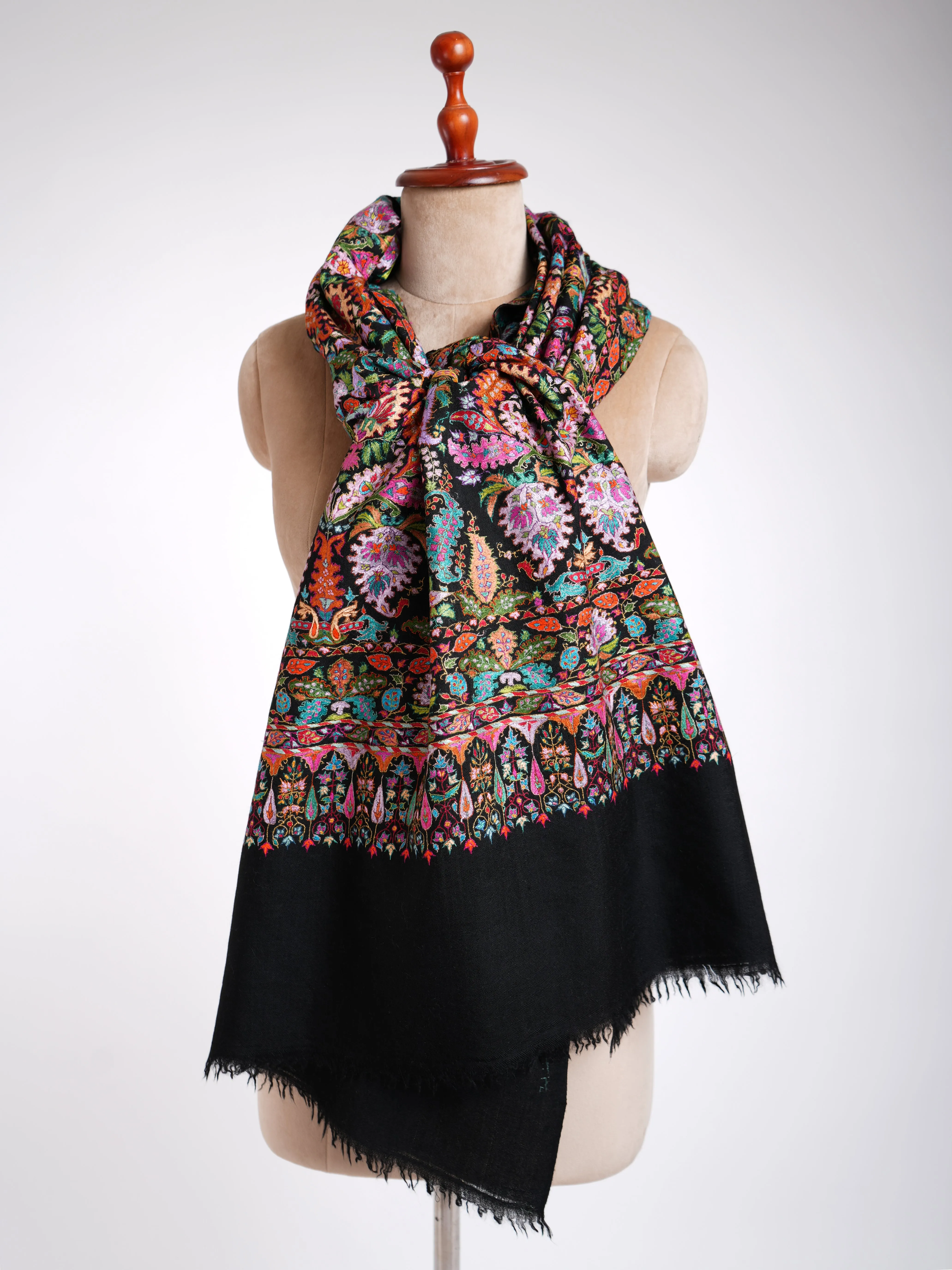 Hand Embroidery Jamavar Black Pashmina Shawl