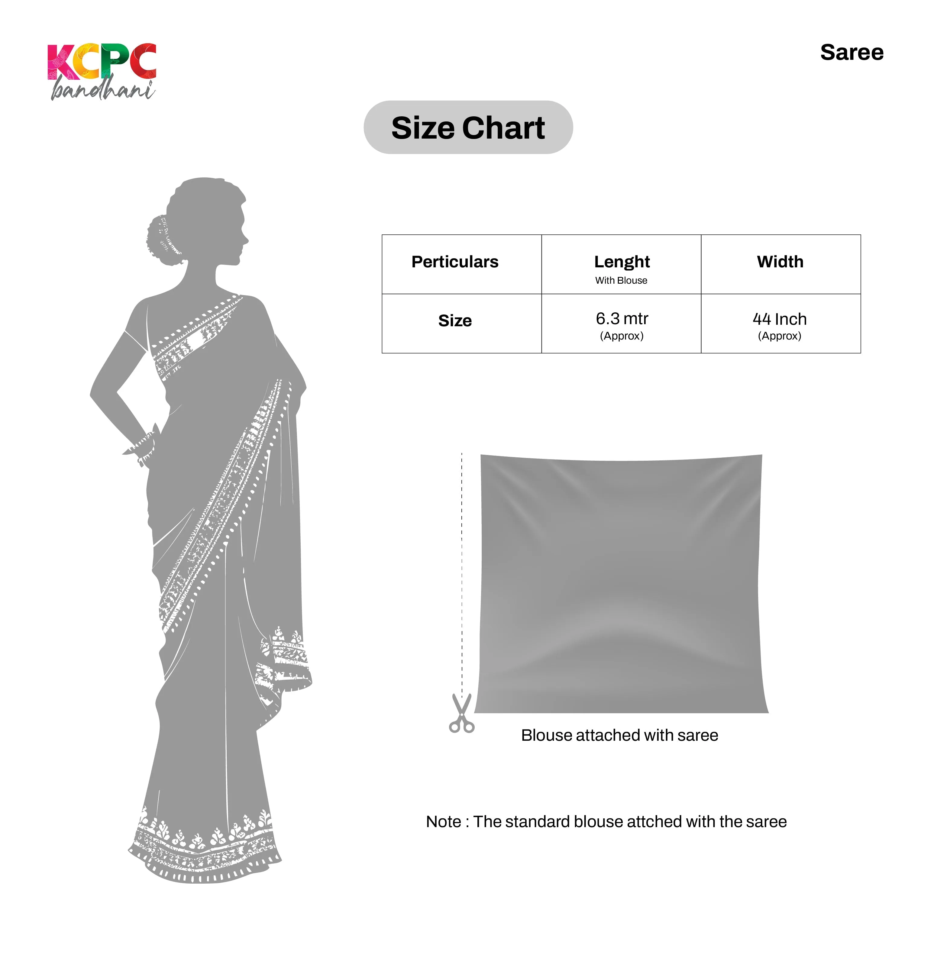 KcPc Chiffon Bandhani Print Paper gotapatti work saree,BHT