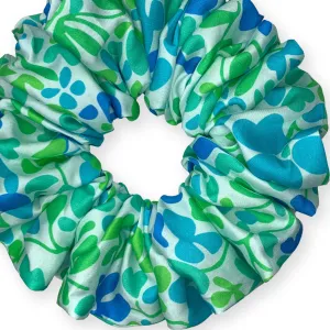 King Size Floral Cotton Scrunchie XXL Ponytail Holder Made in the USA Blue