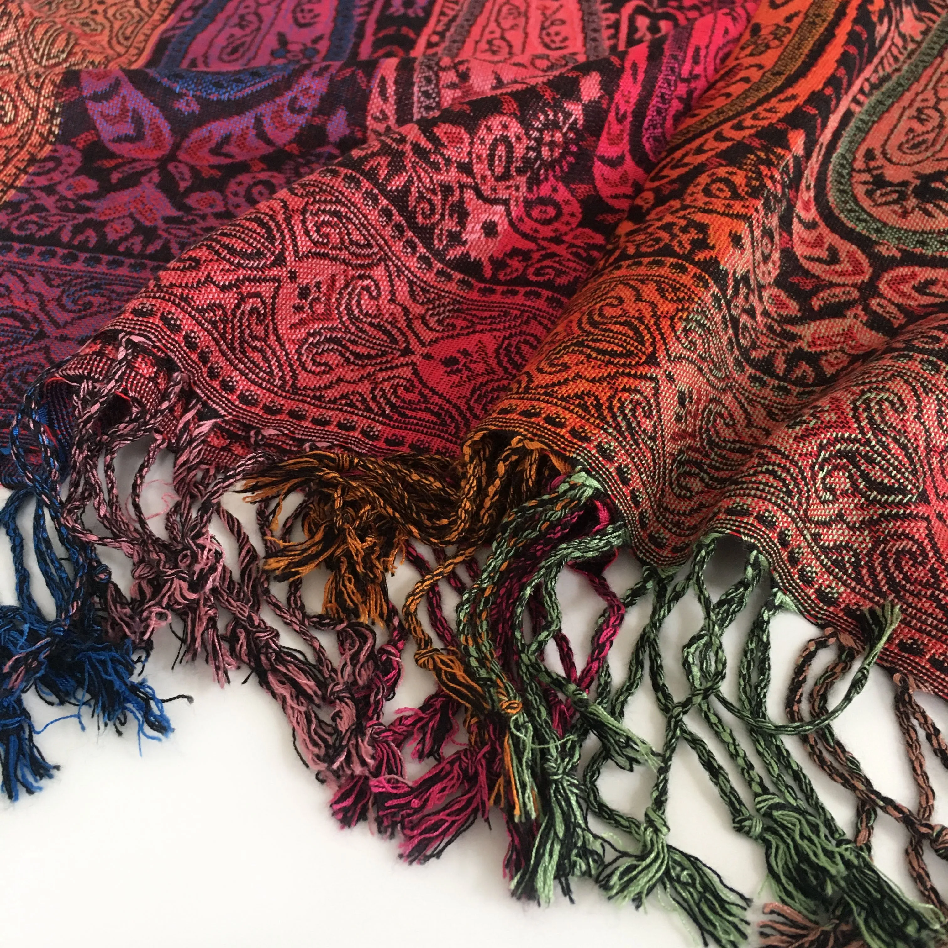 LARGE BLACK RAINBOW MULTI COLOUR PAISLEY PRINT PASHMINA SHAWL SCARF