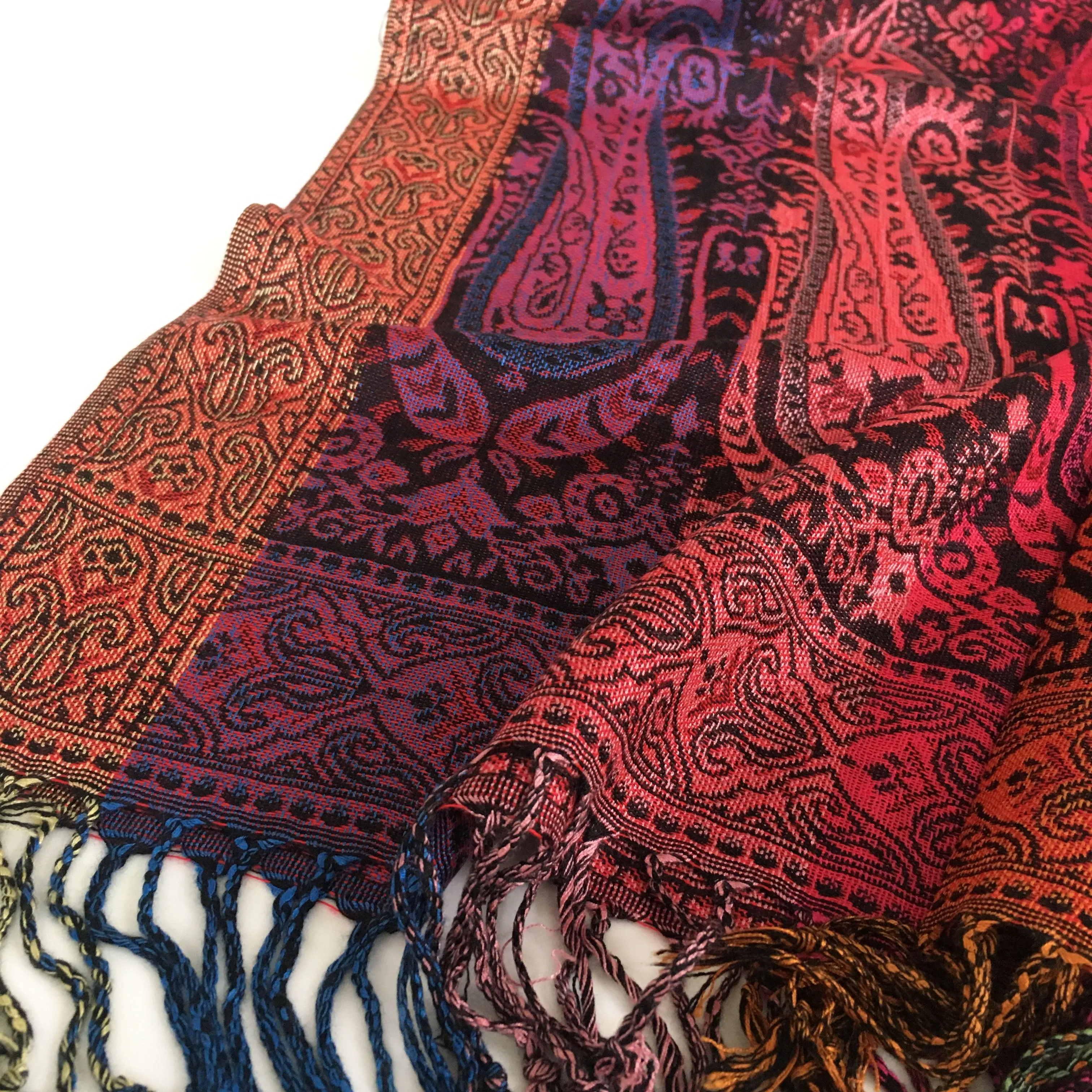 LARGE BLACK RAINBOW MULTI COLOUR PAISLEY PRINT PASHMINA SHAWL SCARF