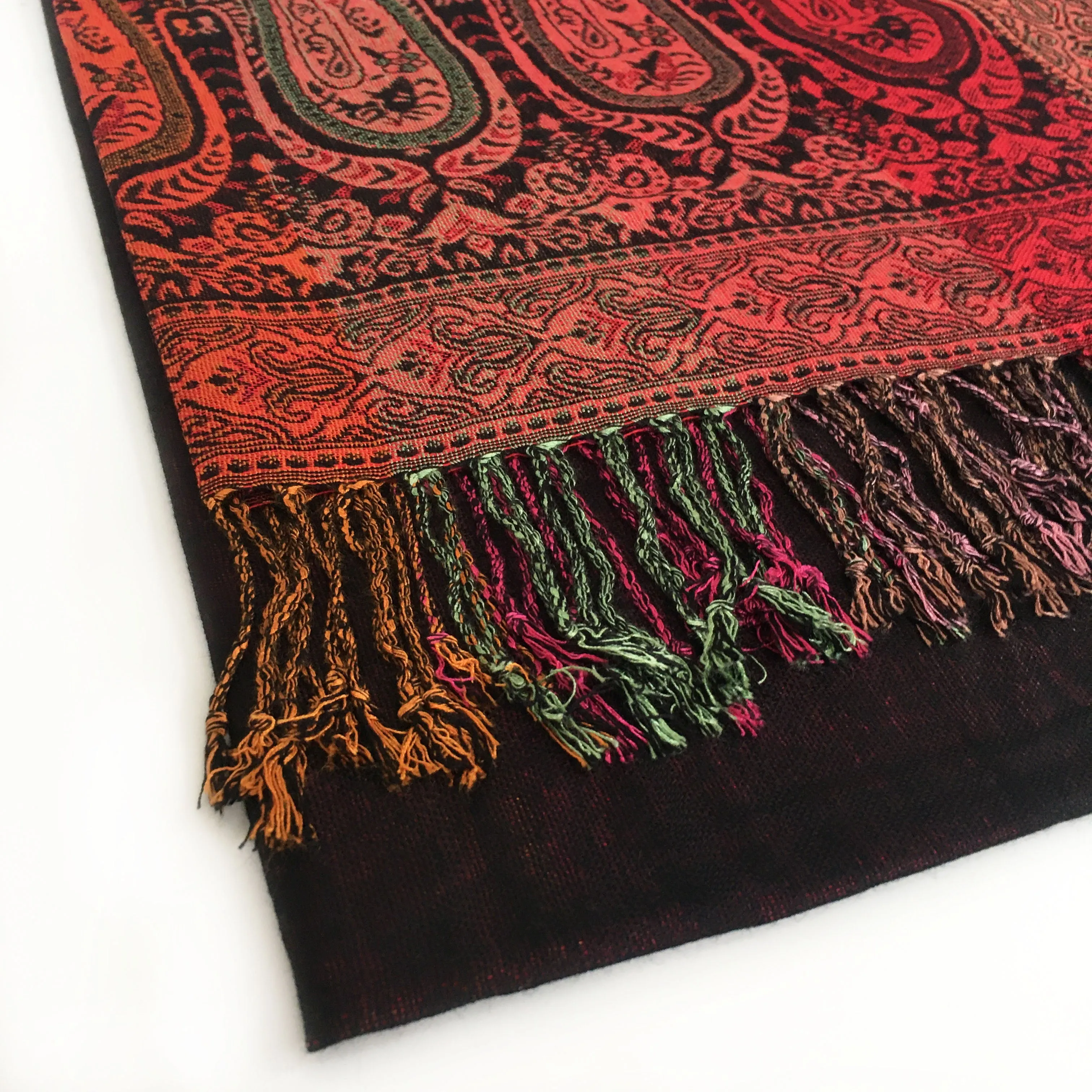 LARGE BLACK RAINBOW MULTI COLOUR PAISLEY PRINT PASHMINA SHAWL SCARF