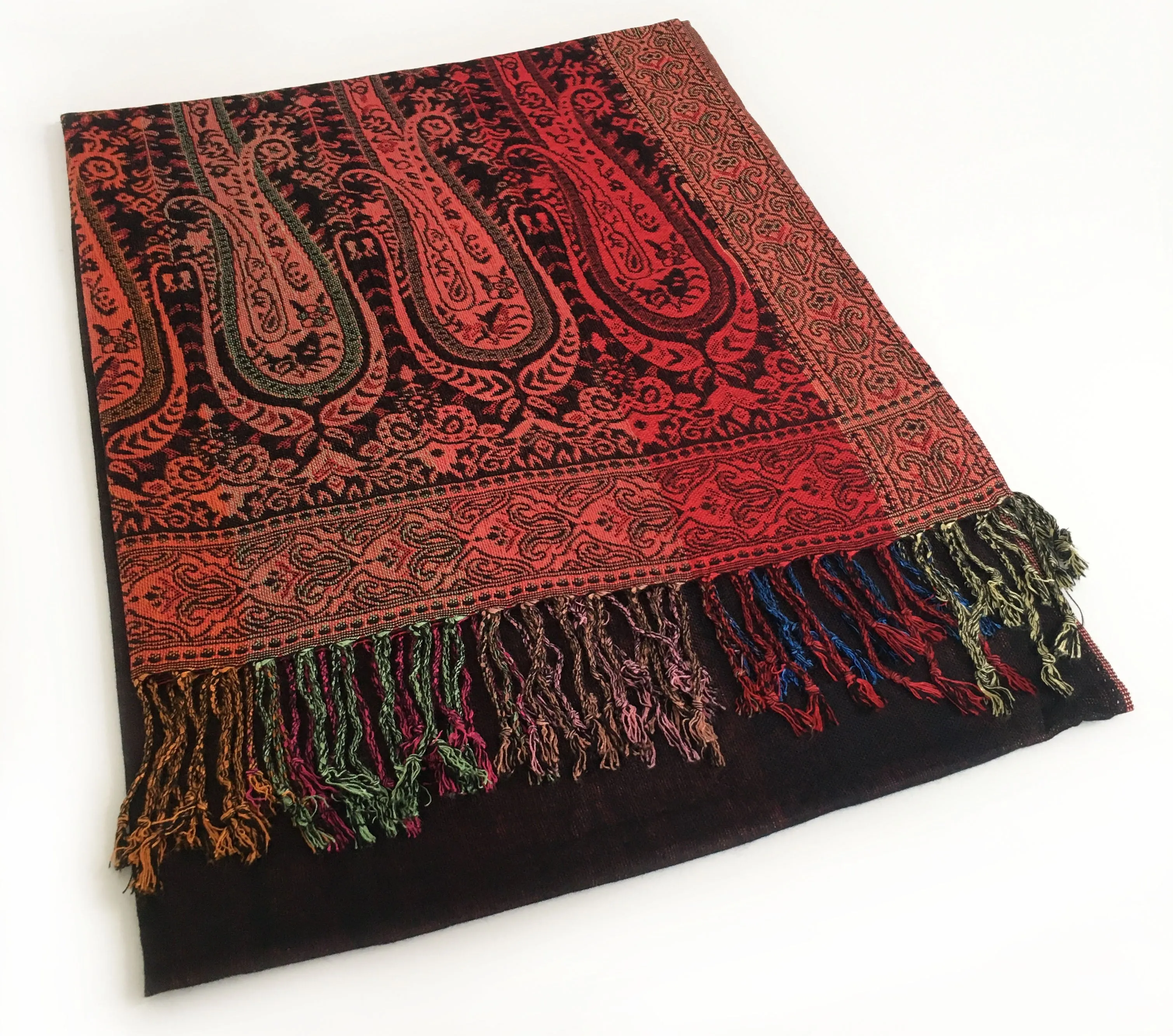 LARGE BLACK RAINBOW MULTI COLOUR PAISLEY PRINT PASHMINA SHAWL SCARF