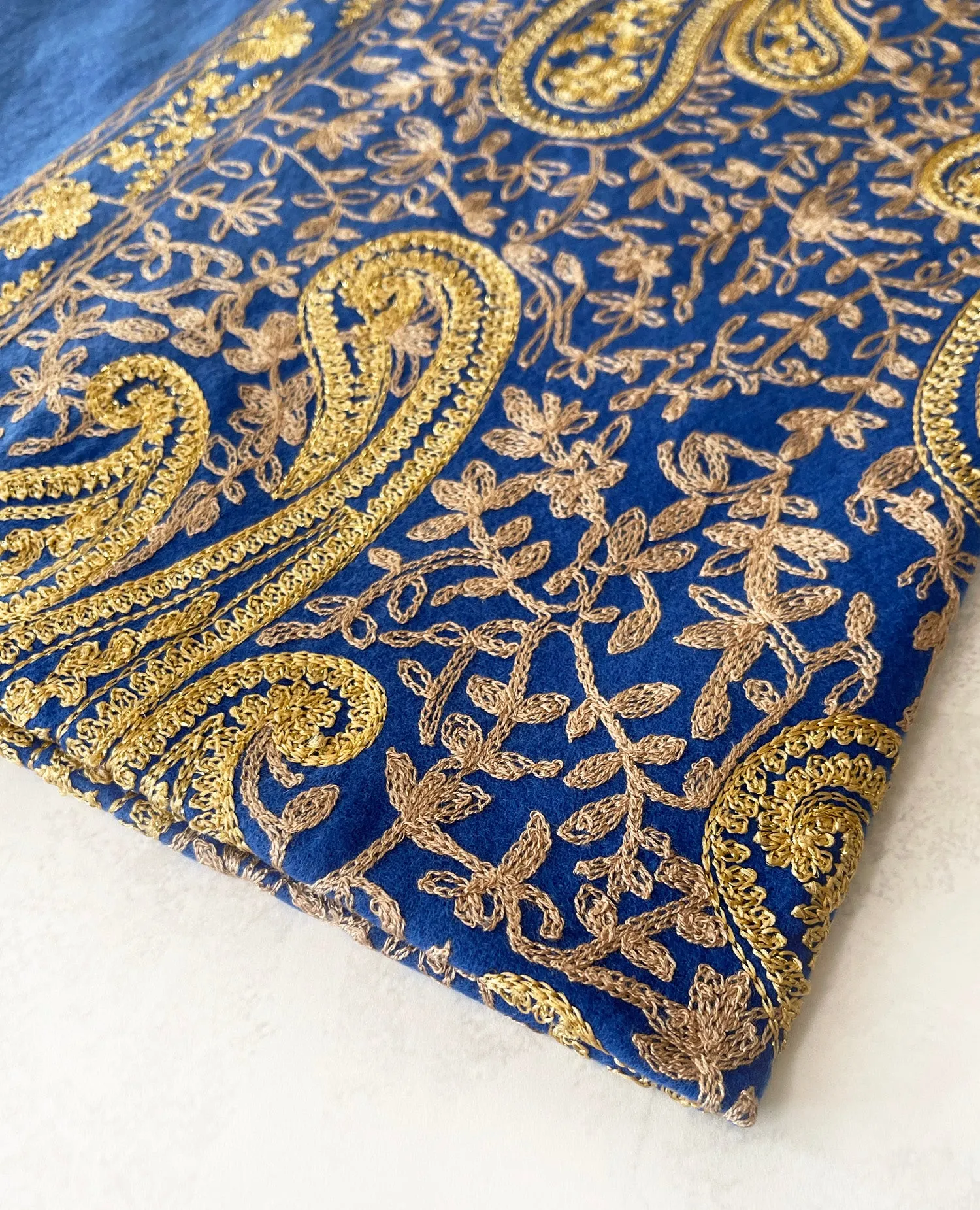 LARGE BLUE PAISLEY CASHMERE COTTON BLEND WINTER SHAWL BLANKET SCARF