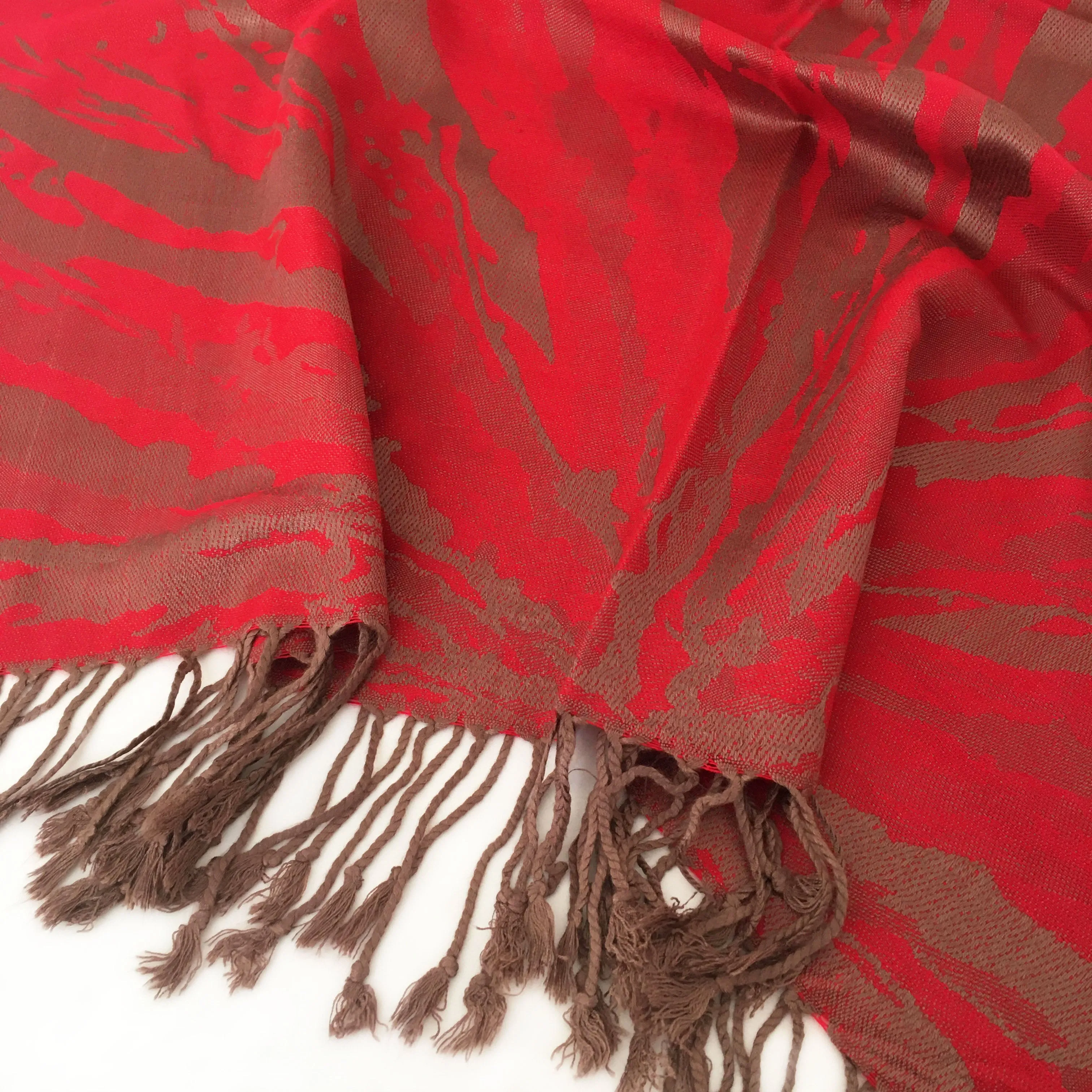 LARGE RED ZEBRA PRINT REVERSIBLE PASHMINA SHAWL SCARF