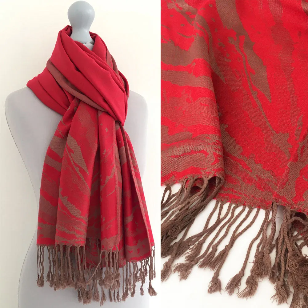 LARGE RED ZEBRA PRINT REVERSIBLE PASHMINA SHAWL SCARF