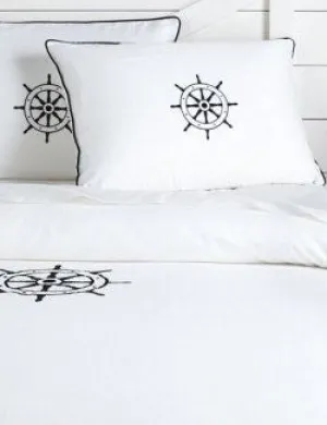 Luxe Nautique Bedding: Embroidered Ship's Wheel Bedding