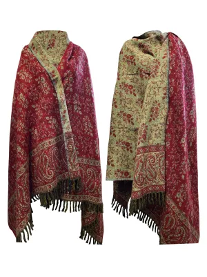 LUXURY HANDMADE soft MAROON floral Scarf Yak Wool comfortable scarf Shawl Blanket stole unisexTravel Wrap Meditation Soft Shawl special Gift