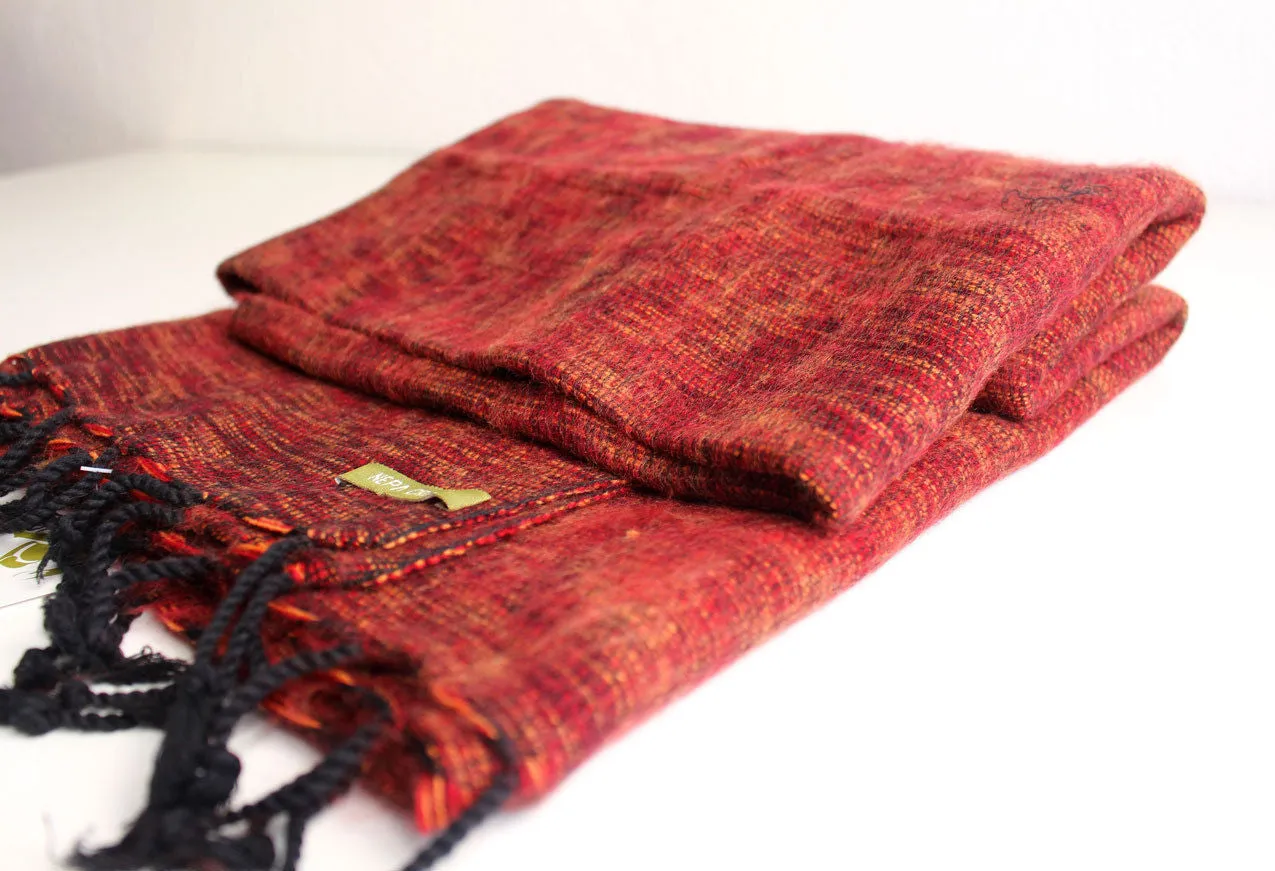 Maroon Orange Mix Plain Himalayan Woolen Shawl