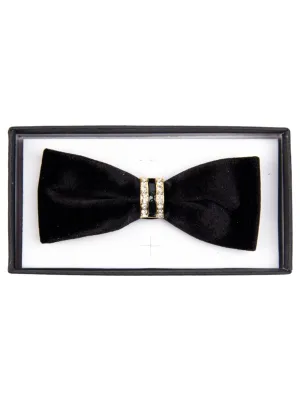 Men's Solid Color Velvet Pre-tied Adjustable Length Bow Tie with Rhinestone