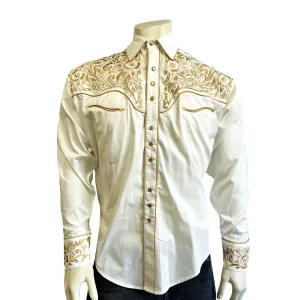 Men's Vintage Ivory with Gold Tooling Embroidery Shirt