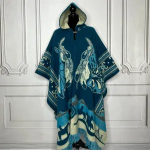 Mexican Alpaca Wool Poncho Hooded - Feathered Horse