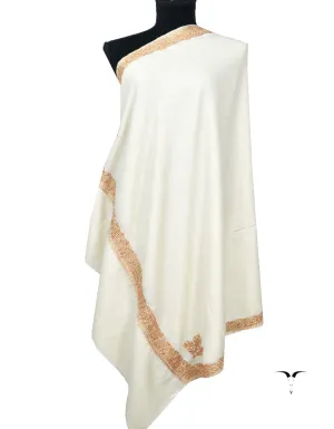 Off-White and Golden Embroidery Pashmina Shawl 7291