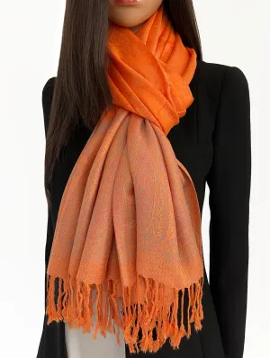 PAISLEY PRINT ORANGE LIGHTWEIGHT PASHMINA SHAWL SCARF