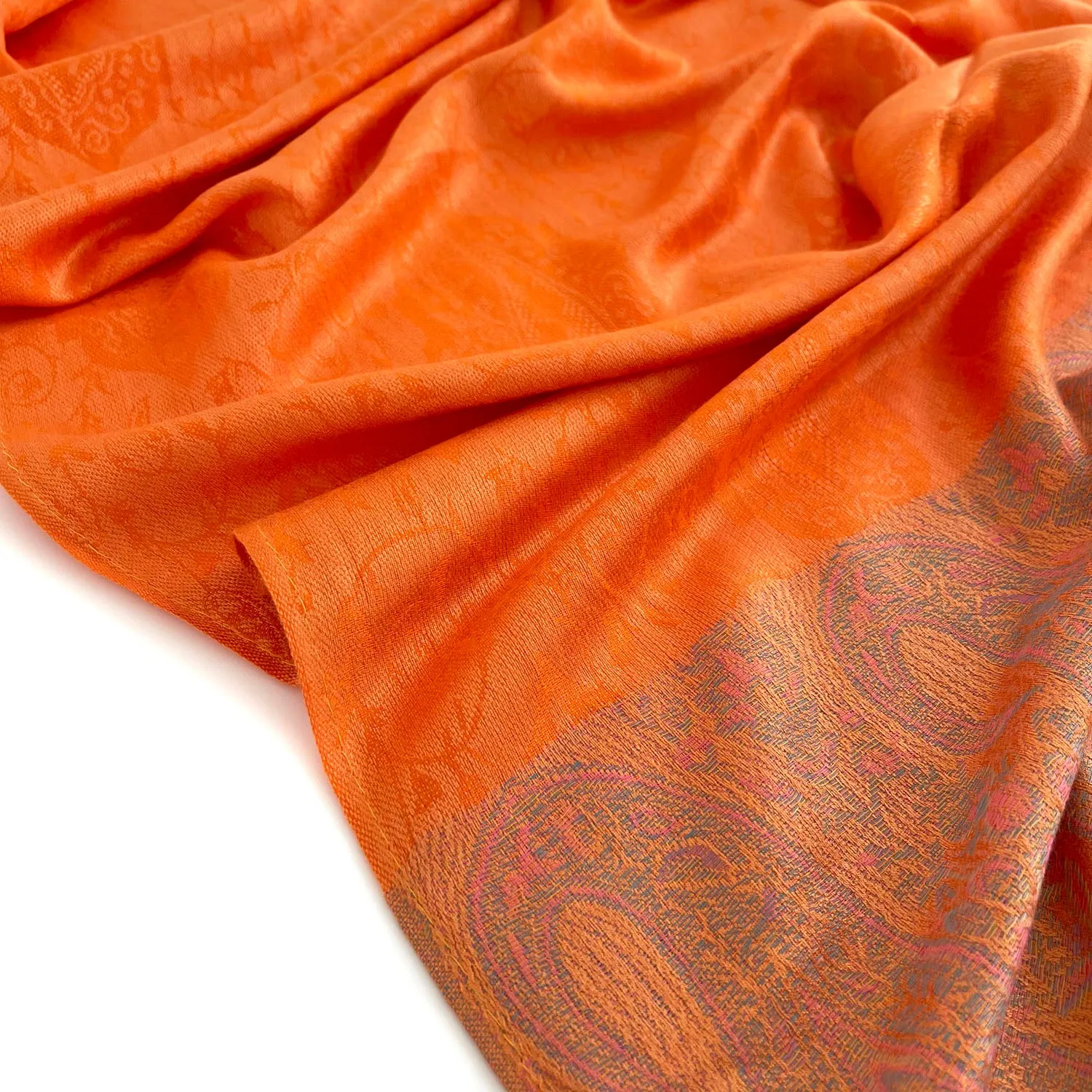 PAISLEY PRINT ORANGE LIGHTWEIGHT PASHMINA SHAWL SCARF