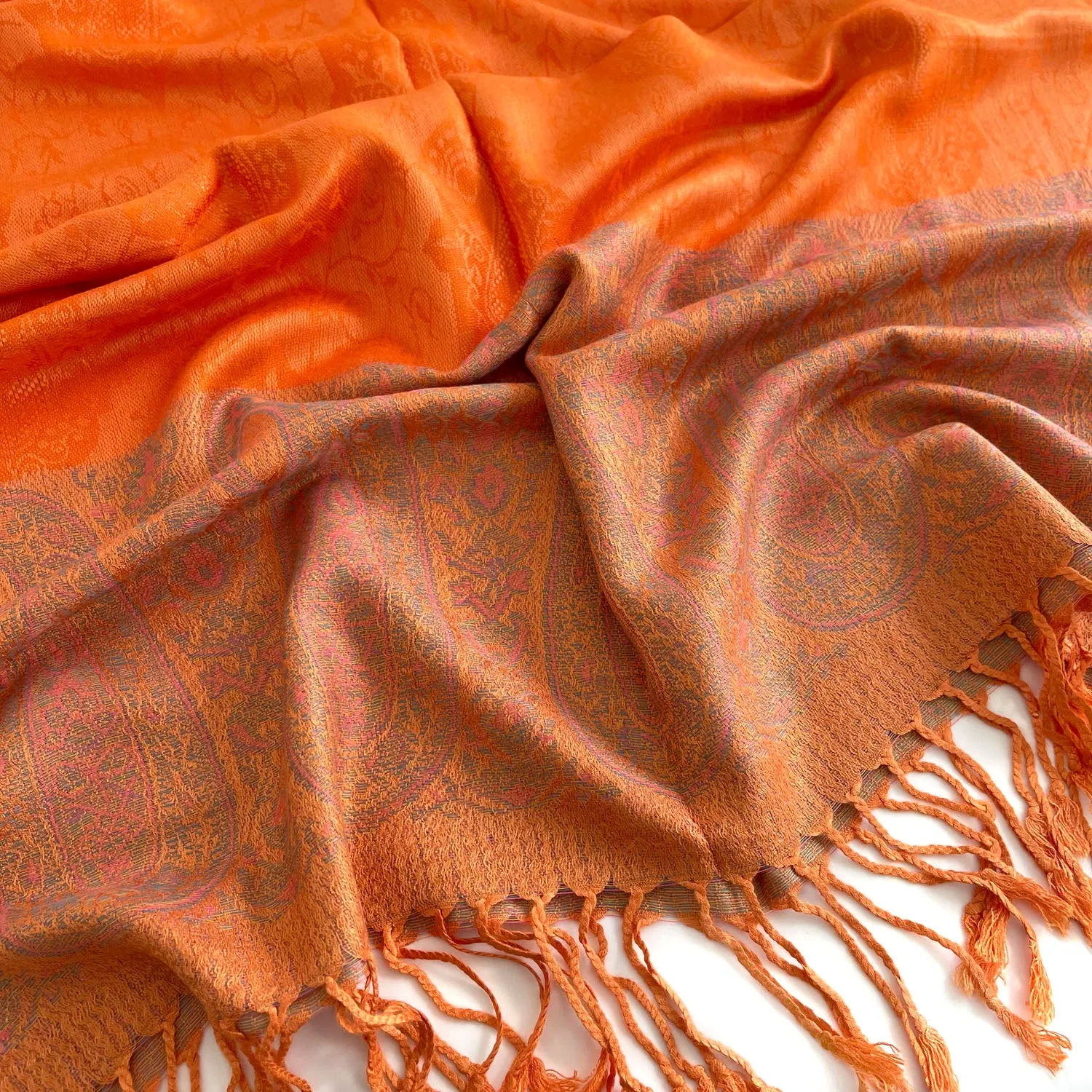 PAISLEY PRINT ORANGE LIGHTWEIGHT PASHMINA SHAWL SCARF