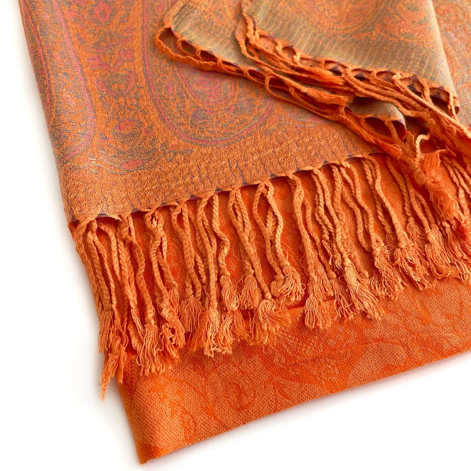 PAISLEY PRINT ORANGE LIGHTWEIGHT PASHMINA SHAWL SCARF