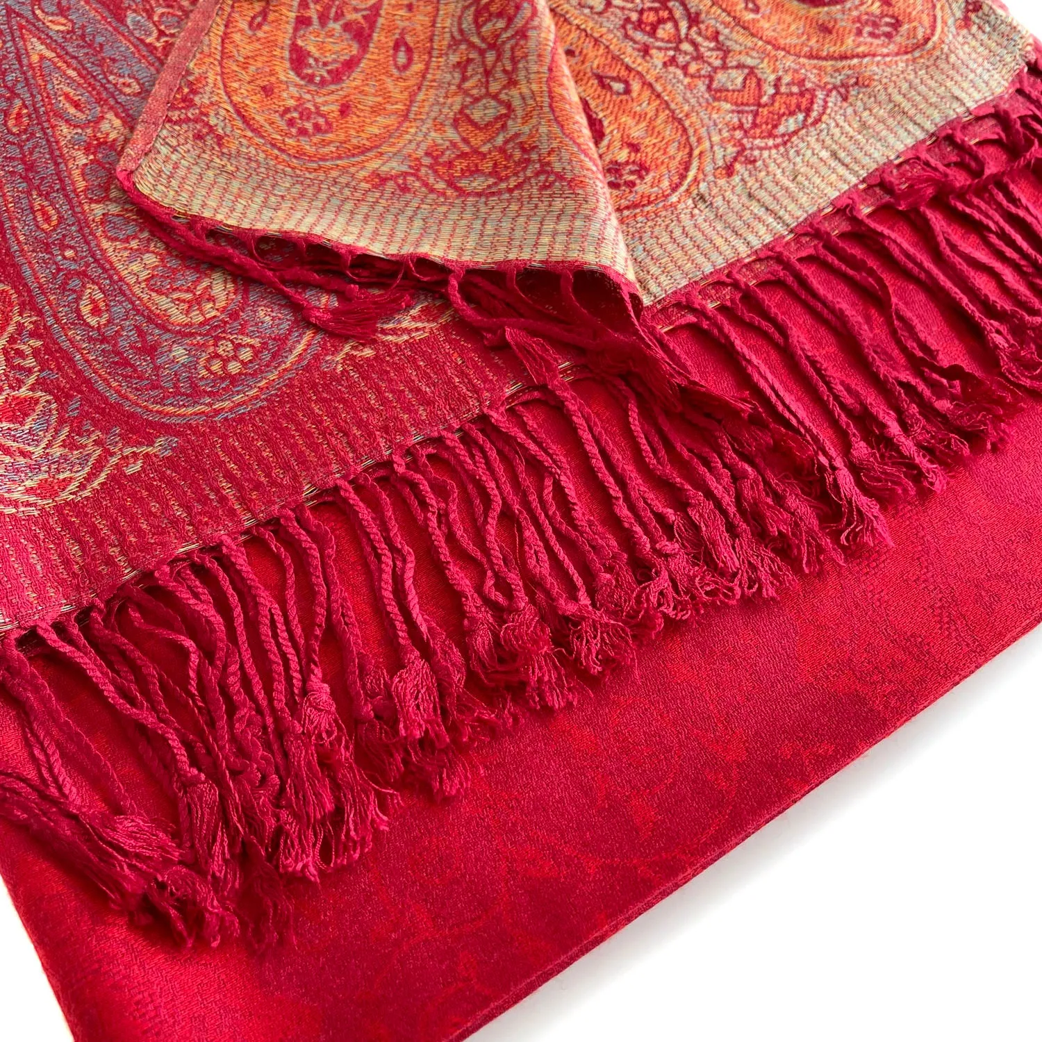 PAISLEY PRINT RED LIGHTWEIGHT PASHMINA SHAWL SCARF