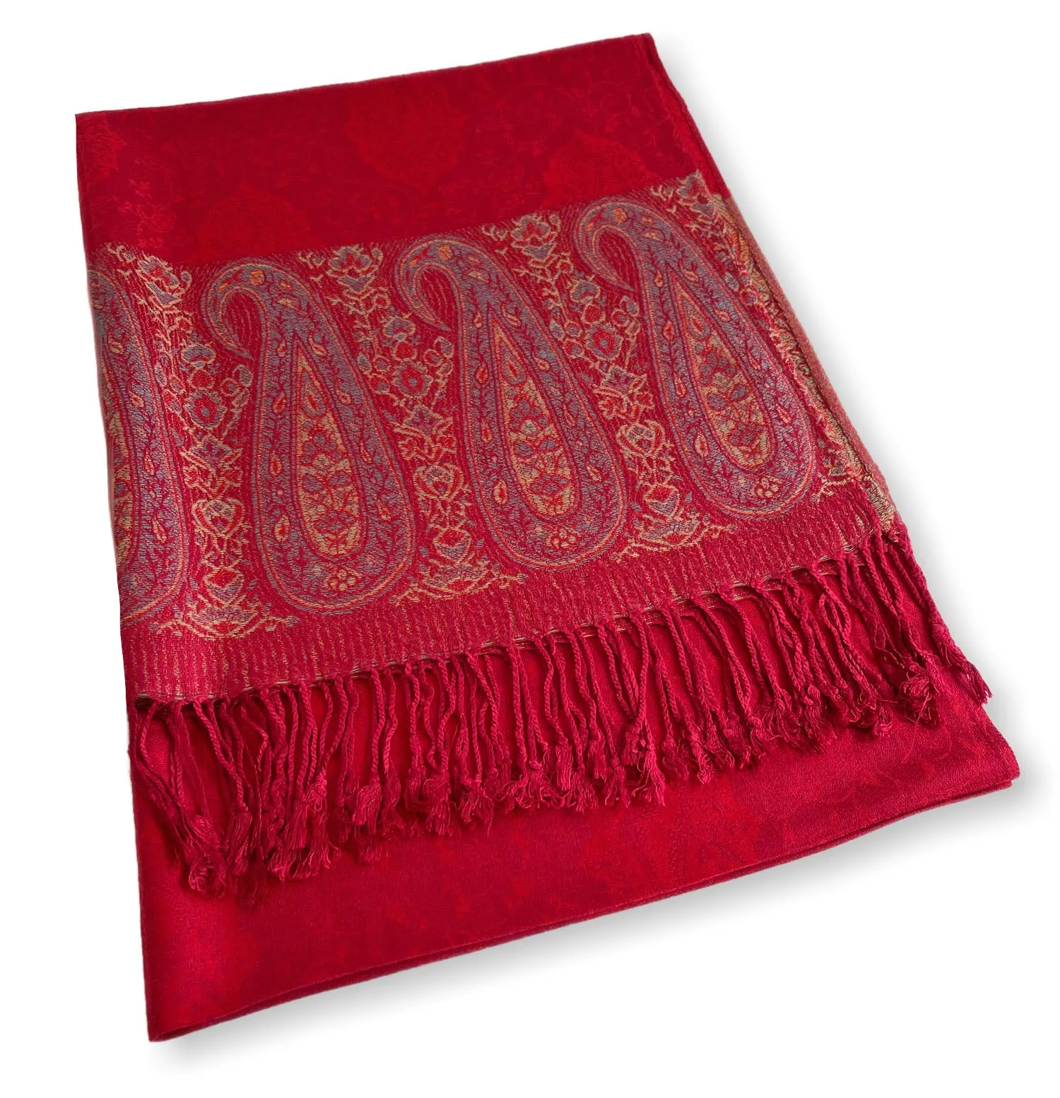 PAISLEY PRINT RED LIGHTWEIGHT PASHMINA SHAWL SCARF