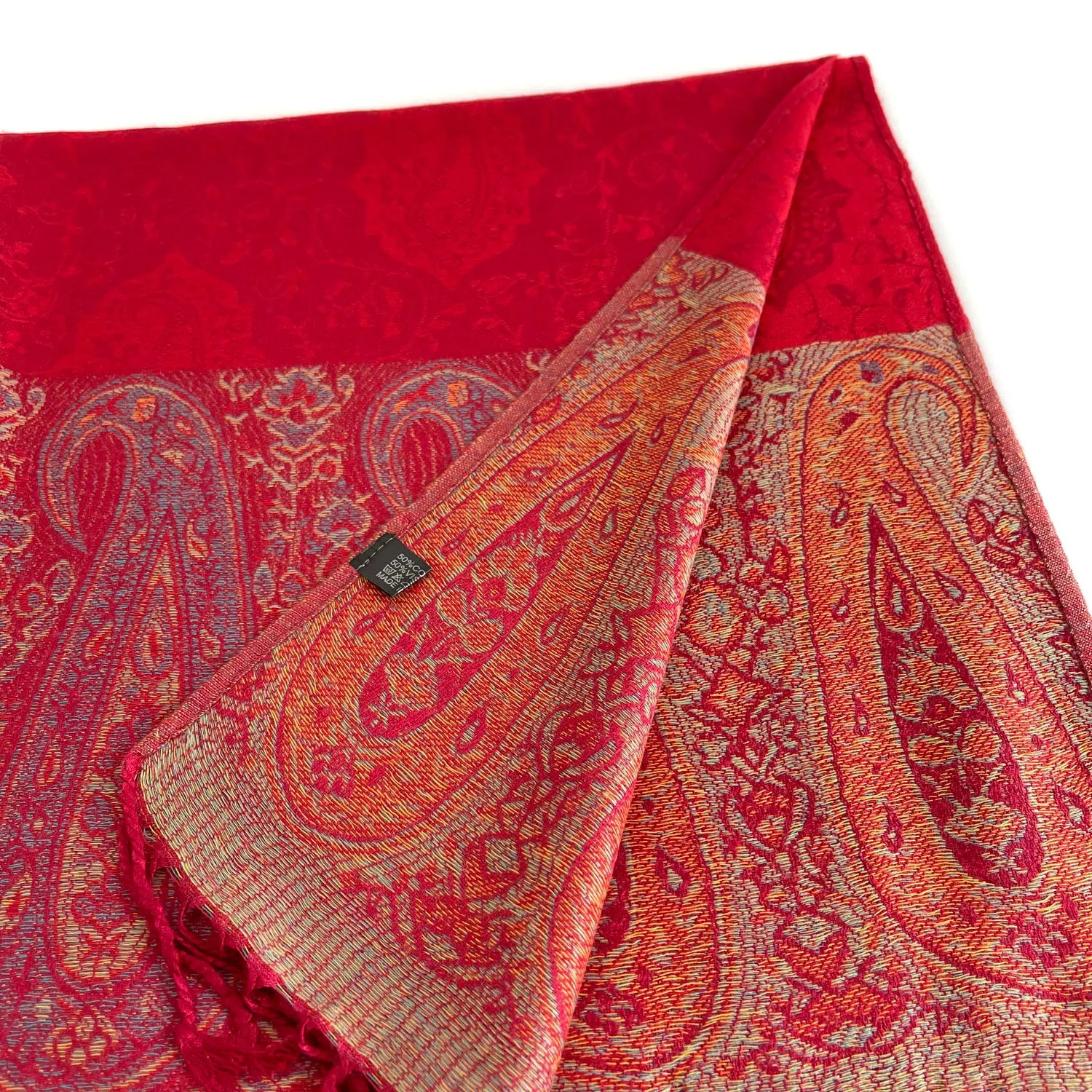 PAISLEY PRINT RED LIGHTWEIGHT PASHMINA SHAWL SCARF