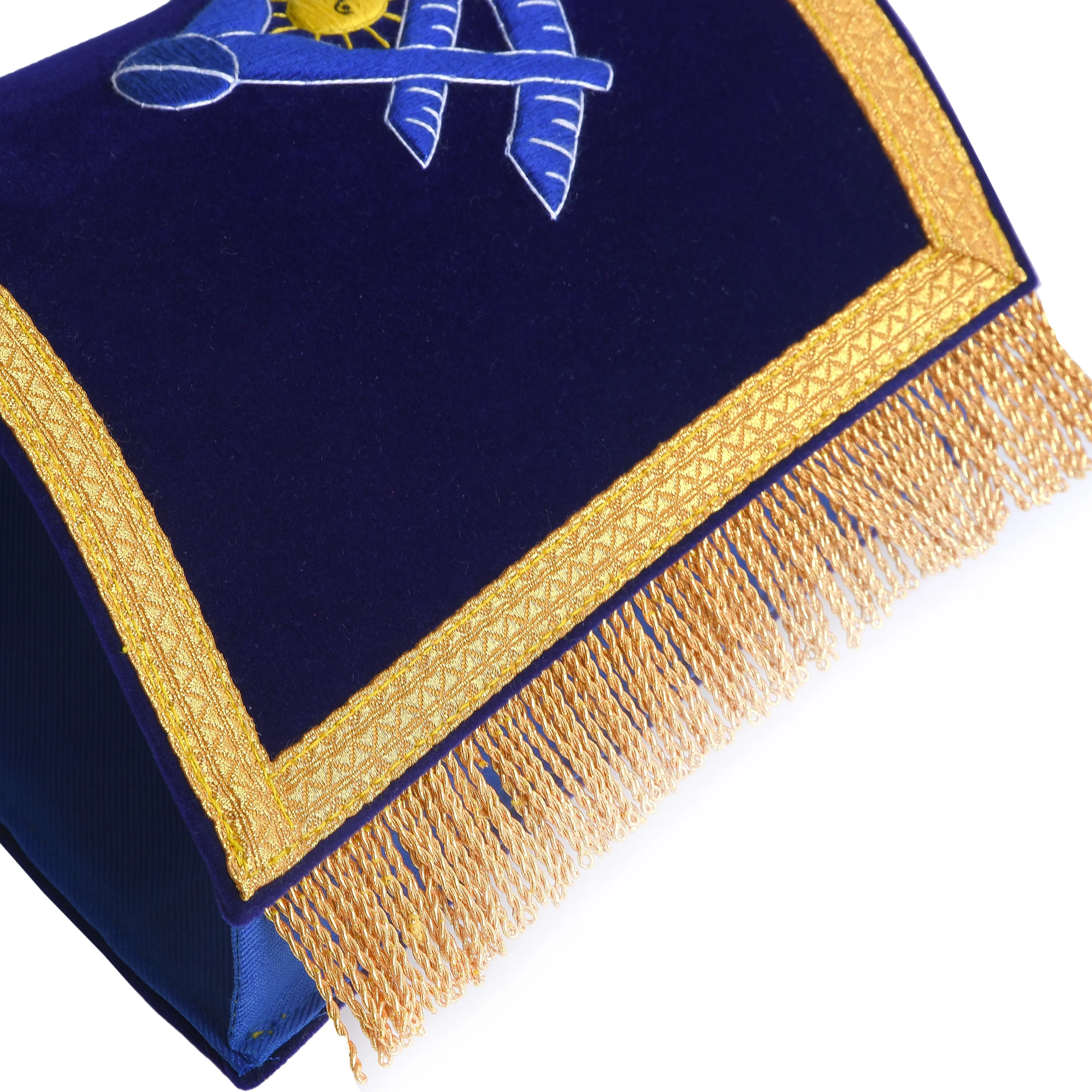 Past Master Blue Lodge California Regulation Cuff - Blue Hand Embroidery With Gold Fringe