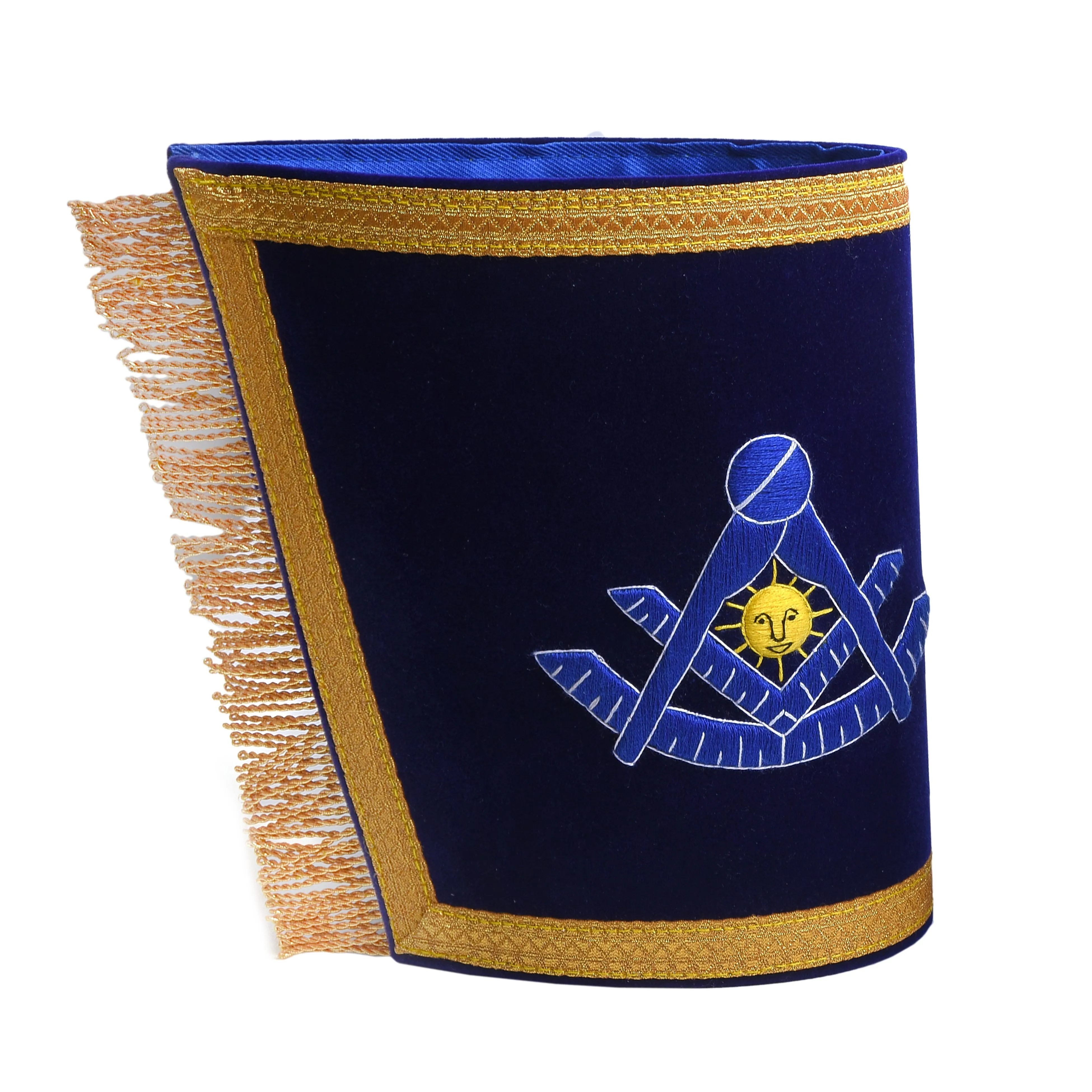 Past Master Blue Lodge California Regulation Cuff - Blue Hand Embroidery With Gold Fringe