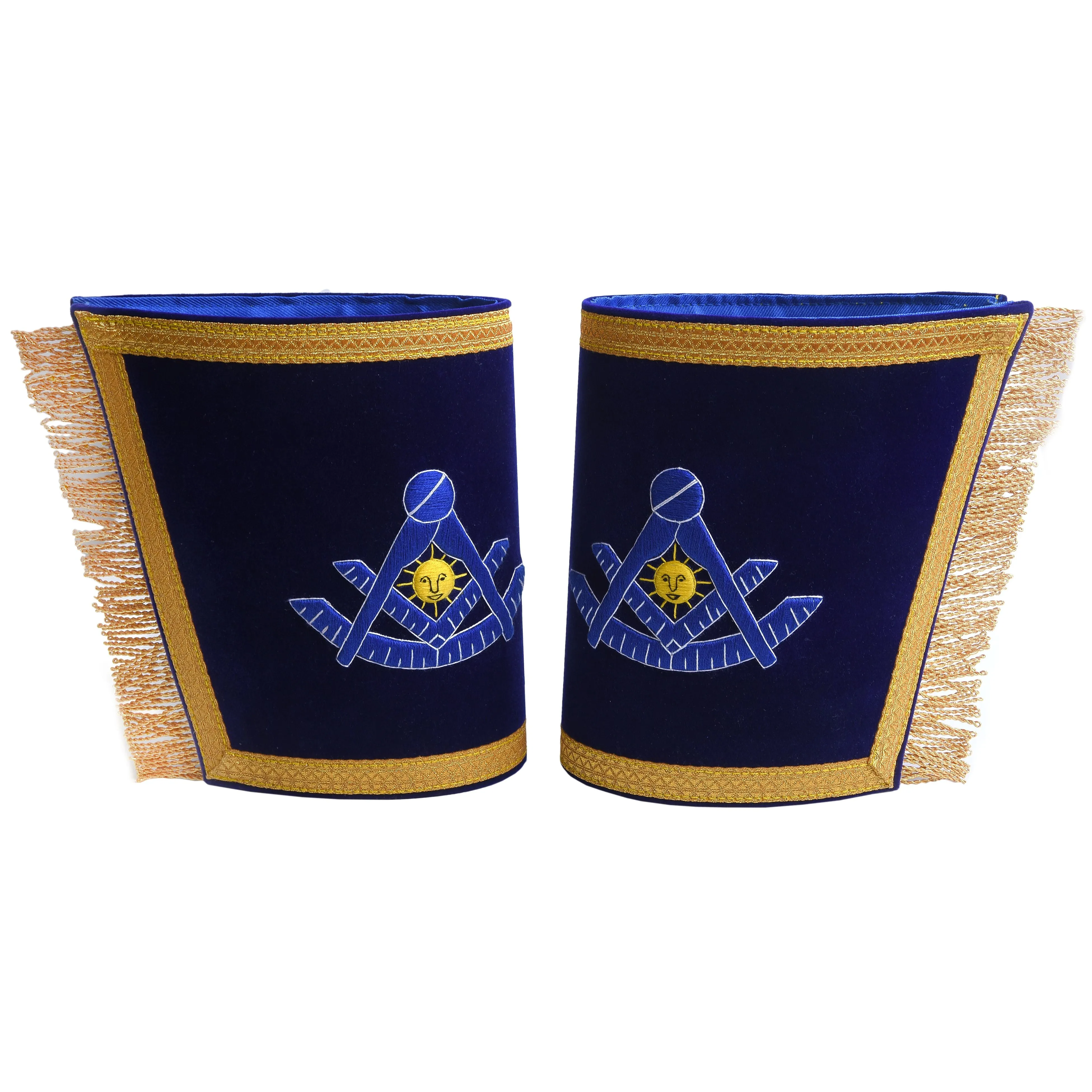 Past Master Blue Lodge California Regulation Cuff - Blue Hand Embroidery With Gold Fringe