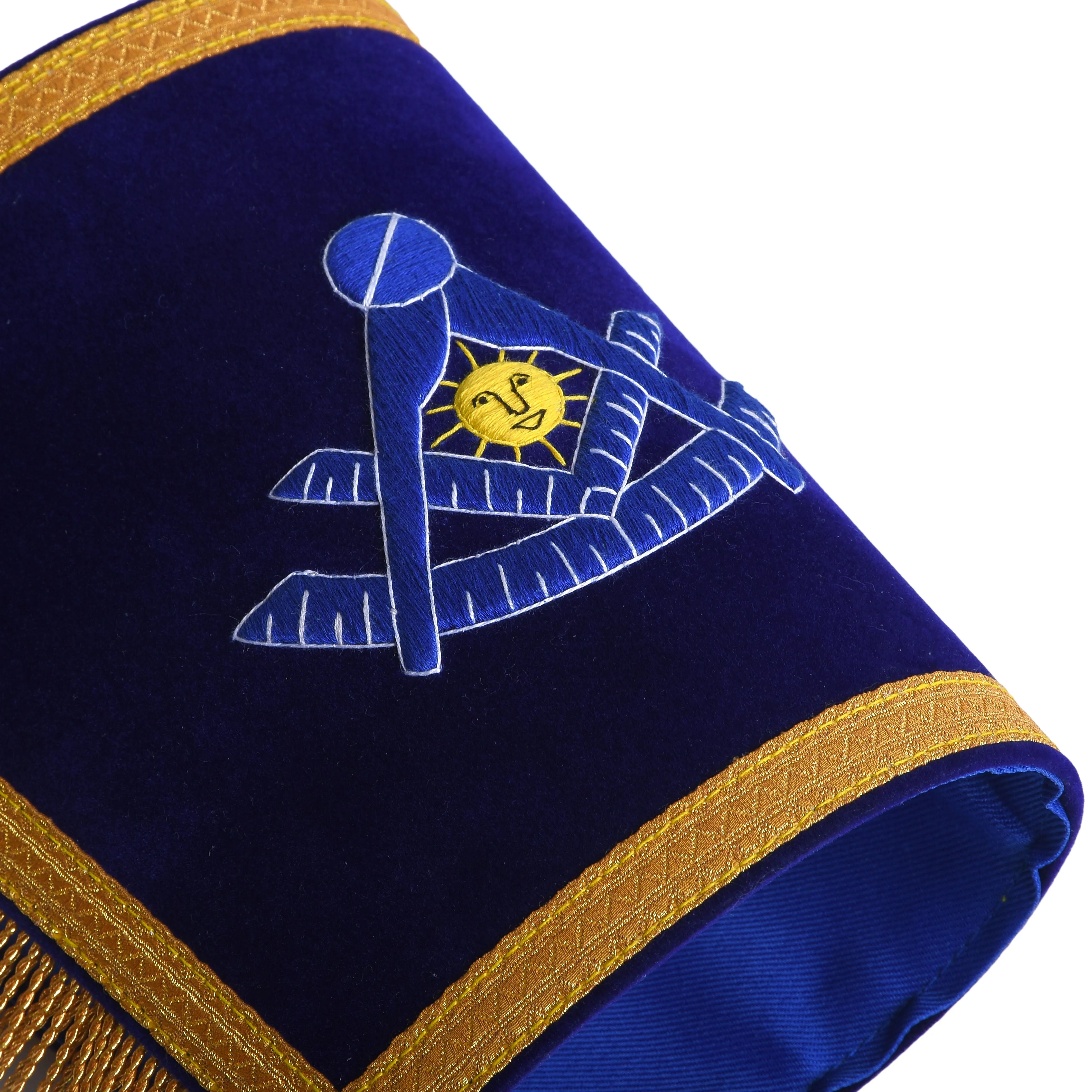 Past Master Blue Lodge California Regulation Cuff - Blue Hand Embroidery With Gold Fringe