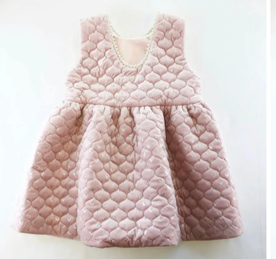 Quilted Velvet Pearl-Trim Dress