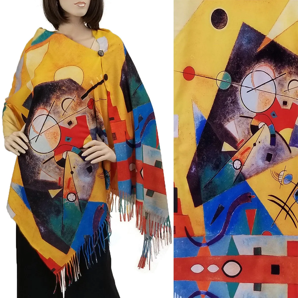 Reversible Art Design Cotton Feel Button Scarves