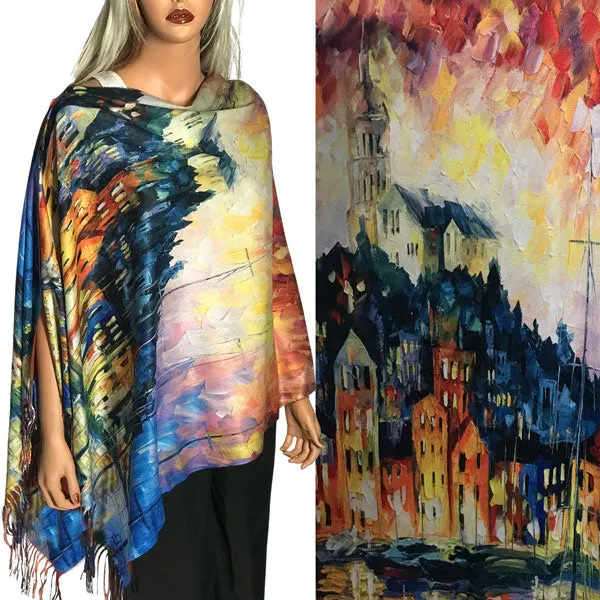 Reversible Art Design Cotton Feel Button Scarves