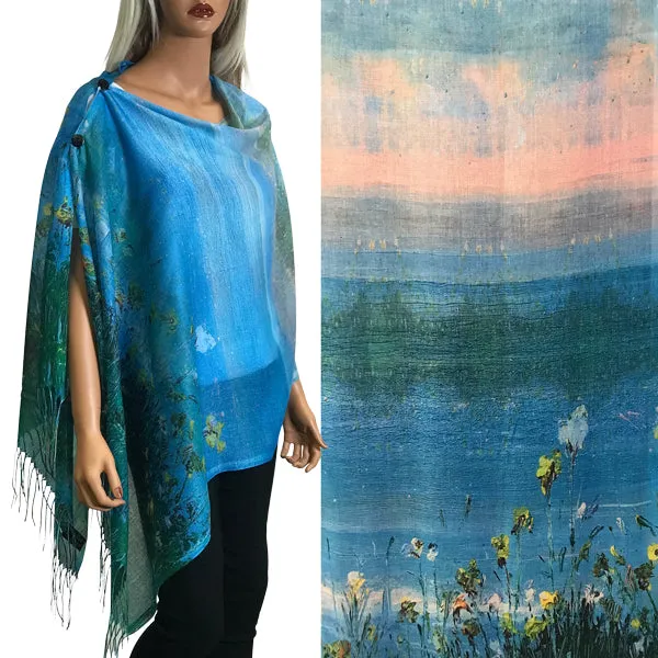 Reversible Art Design Cotton Feel Button Scarves