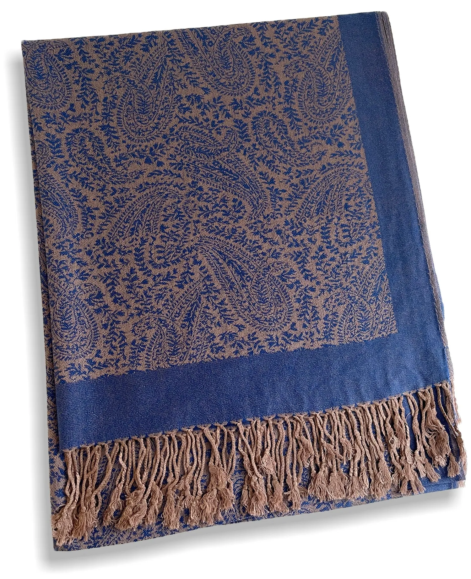 ROYAL BLUE PAISLEY PRINT REVERSIBLE PASHMINA SHAWL SCARF