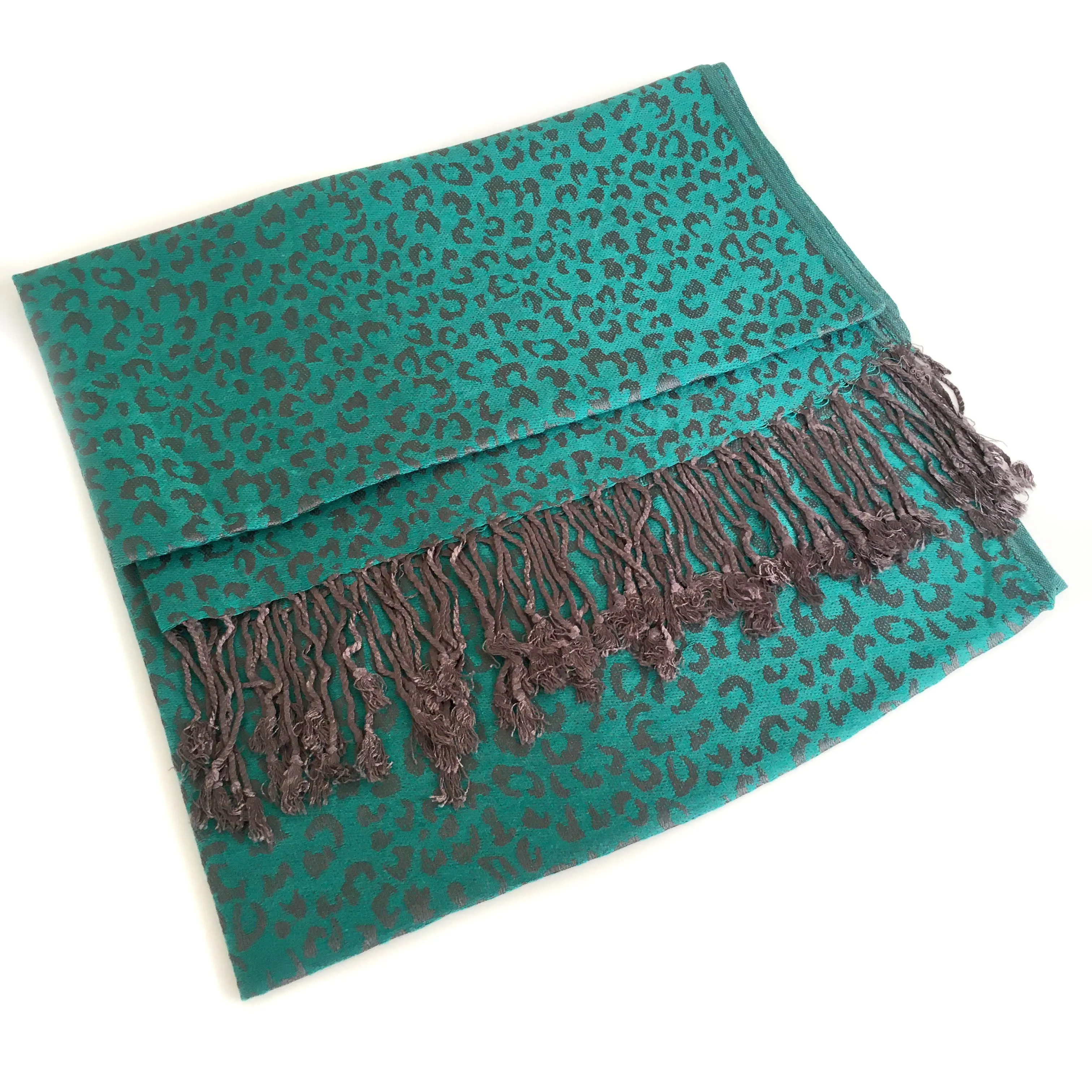 TURQUOISE SMALL LEOPARD PRINT REVERSIBLE PASHMINA SHAWL SCARF