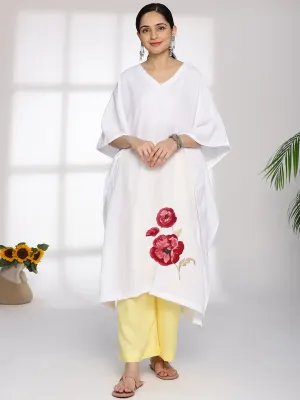 White CottonSlub LongKaftan - RubyBloom