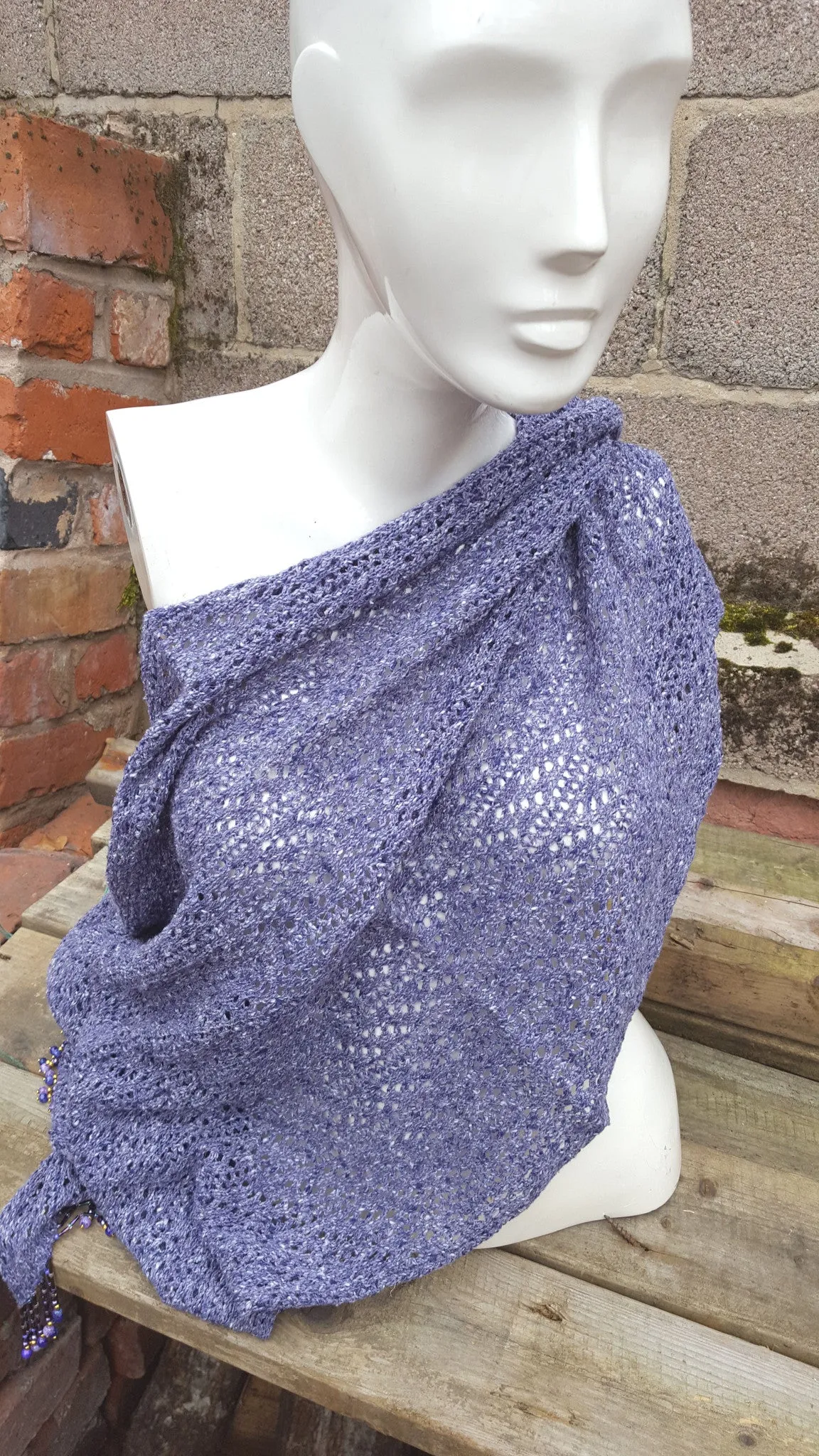 Wisteria Purple silk and cotton lace knit pashmina