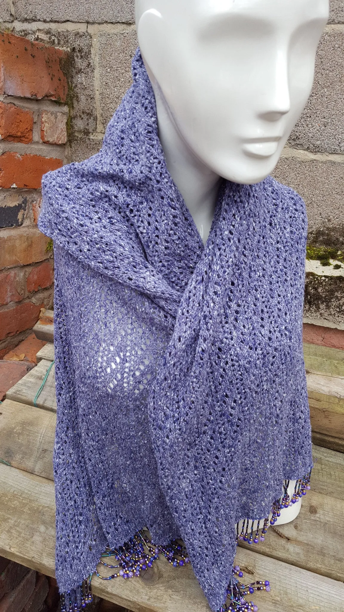 Wisteria Purple silk and cotton lace knit pashmina